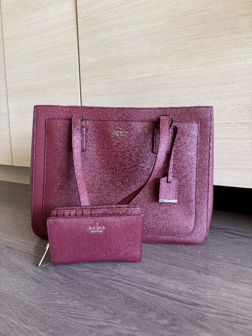 Kate Spade Cameron Street Burgundy Saffiano Leather Tote & Wallet
